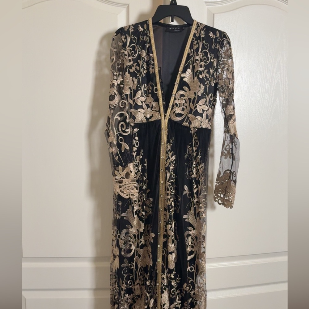 Black and Gold Floral Embroidered Dress